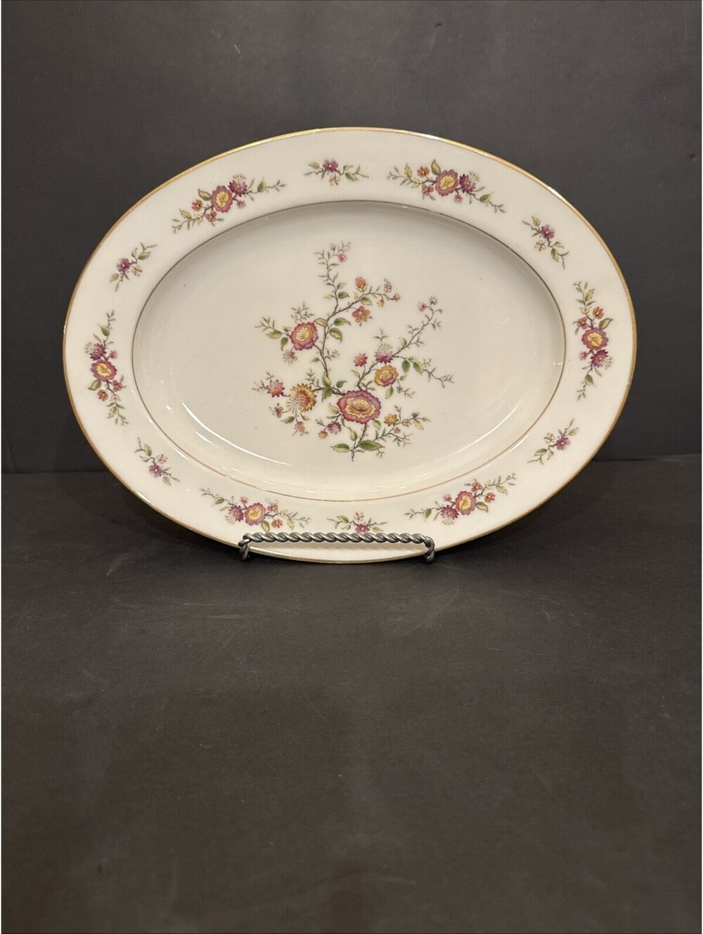 Noritake Asian Song Oval Platter 11 5/8” Long Ivory China Gold Trim Japan